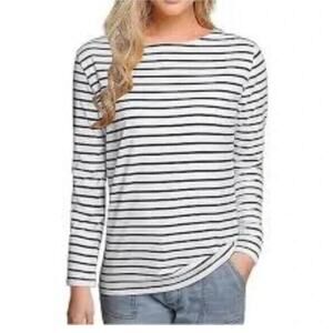 Untuckit New· Small · Leoville · Boatneck Long Sleeve Top · Black White Stripe